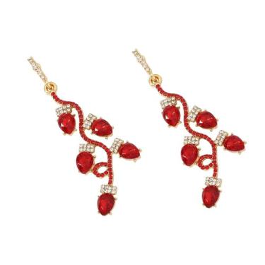 Imagem de Brincos femininos com strass e pingente de lâmpada de Natal, moderno, colorido, gota, galho de folha de cristal, lâmpadas de Natal, pingentes leves, pingentes de gota, festivais, bijuterias de