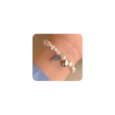 Imagem de Pulseira de pérolas barrocas delicadas para mulheres, bracelete vintage boêmio com contas de coração e pérolas, acessórios de joias para banquetes de festa na moda, presentes, Large, Liga de aço, Sem