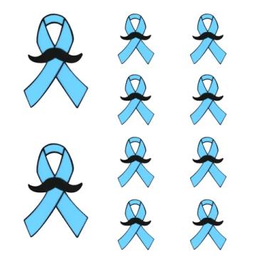 Imagem de Broche de conscientização de saúde masculino Blue Ribbon Broche de conscientização do câncer de próstata com design de barba preta emblema de metal, Small, Metal, Sem Pedra Preciosa