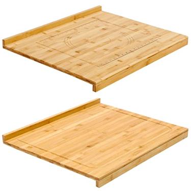 Imagem de Tábua de madeira reversível de acácia, tábua de corte de madeira grande com medidas gravadas para cozinha, tábua de corte resistente, bloco de açougueiro com borda e ranhura para suco para mesa de balcão