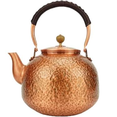 Imagem de Chaleira de cobre para fogão, bule vintage de 2,2 L com cabo de corda, bico liso e orifícios para filtro de chá - ideal para fogões domésticos, elétricos e de cerâmica