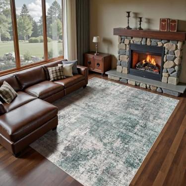 Imagem de UERMEI Tapete de área de 20 x 25 cm, tapete para sala de estar - lavável, neutro, moderno, abstrato, macio, fino, grande, tapete para uso interno, tapete antiderrapante para quarto, embaixo da mesa de