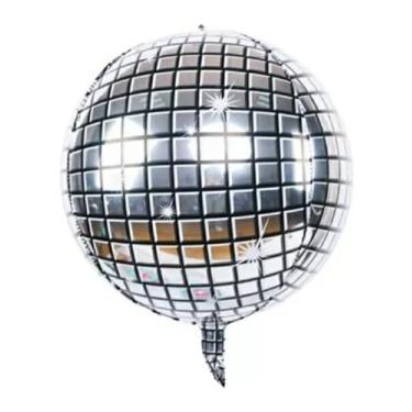 Imagem de Kit 10 Balão Metalizado Globo 4D Prateado 55cm (22 Polegadas) Bexiga Discoteca para Decoração de Balada Festa Temática
