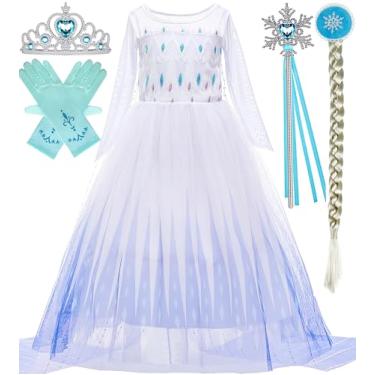 Imagem de BanKids Snow Queen Act 2 fantasias vestidos de princesa para meninas com peruca, coroa, varinha mágica, acessórios de luvas 4T 5T (110, K11)