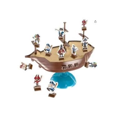 Imagem de Jogo de Tabuleiro Barco Pirata Balanceado, Plástico Resistente, Marrom, 18x19x9 cm, com 16 Bases e 3 Mastros, para Crianças +3 Anos