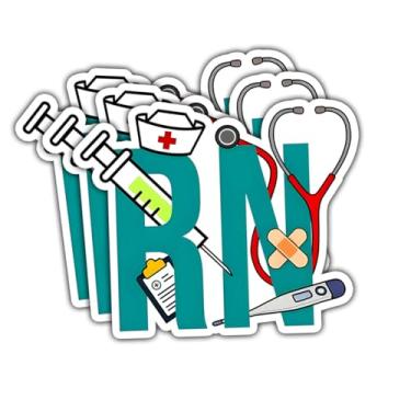 Imagem de 3 adesivos de enfermeira RN RN, adesivos de vinil médico engraçados com design de seringa e estetoscópio, adesivos à prova d'água para laptop, garrafa de água, álbum de recortes, presentes para