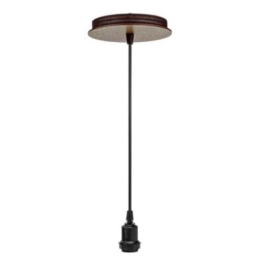 Imagem de Pendente Canopla De Madeira Fio 1 Metro Madeira MDF| Soquete E-27 Lustre De Teto Sala De Estar Escritório Cor Imbuia Bivolt