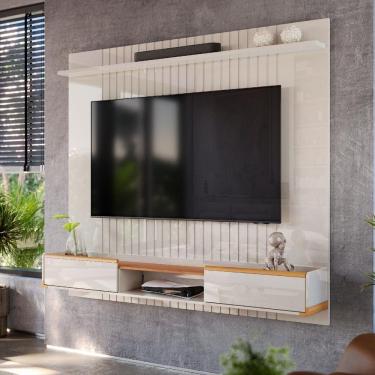 Imagem de Painel Atlas Para Tv Até 70 Polegadas Com 2 Gavetas 1 Prateleira Off White/jequitibá - Lukaliam