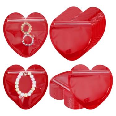 Imagem de PH PandaHall 300 peças de sacos de joias em forma de coração, sacos de presente vermelhos, 10 cm, bolsa Ziplock pequena, bolsa de embalagem de joias com janela transparente para Dia dos Namorados