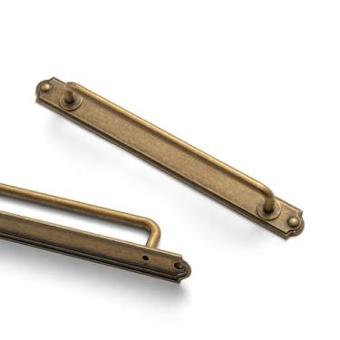 Imagem de Goo-Ki Puxadores de gaveta de latão antigo com placa traseira 19 cm c-c ferragens de cozinha de liga de zinco - pacote com 6 puxadores de armário de latão vintage com espaçador