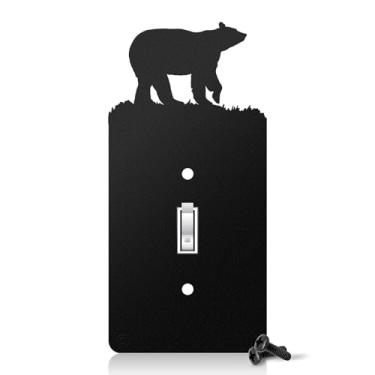 Imagem de Placas de parede com interruptor de luz de urso e tomada de energia, Single Toggle, Black