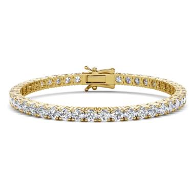 Imagem de Pulseira feminina de tênis Cate & Chloe Kaylee 18 quilates, banhada a ouro 18 k com cristais de zircônia cúbica, pulseira de pedra brilhante de 17 cm para mulheres, pulseiras de pulso CZ, 7 inches