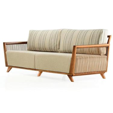 Imagem de Sofá Odara Ozki 210 Cm Madeira Eucalipto Cedro Tecido Composê Bege E Verde Corda Redonda Rami