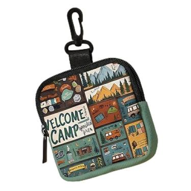 Imagem de Porta-chaves mini porta-moedas, bolsa multifuncional para chaves, moedas, fone de ouvido, batom, porta-cartões, organizador de cabos de dados, bolsa com zíper, acessórios temáticos de acampamento