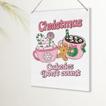 Imagem de Placa de decoração de Natal de cacau quente rosa presentes de Natal para mulheres e homens, fofo, Feliz Natal, decoração de parede, para casa, escritório, cozinha, banheiro, quarto