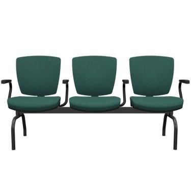 Imagem de Cadeira Longarina 3 Lugares Aeroporto Recepção Preto Baixa Flexi P03 Poliéster Verde - Lyam