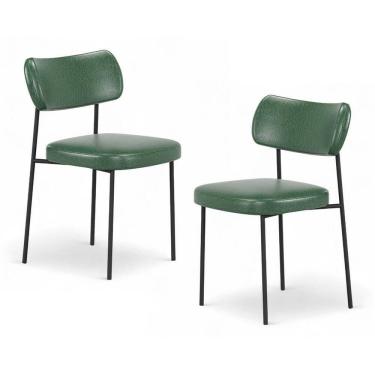 Imagem de Kit 02 Cadeiras Sala De Jantar Lila Estofada Com Encosto Couríssimo Verde - Abmaza