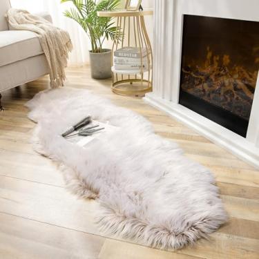 Imagem de Ashler tapete de pele sintética, tapete felpudo fofo ultra macio 6 x 1,8 m tapete de pele de carneiro, fundo fosco bege felpudo tapete felpudo lavável na máquina, tapetes de decoração de berçário para quarto, sala de estar