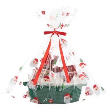 Imagem de OIAHOMY Cesta de presente de Natal com alça, cesta de tecido pequena com saco de presente, fita e papel de embrulho, caixas de berçário vazias para encher com itens pequenos, organizador de brinquedos