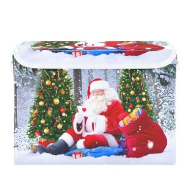 Imagem de SEHANY Cestas de armazenamento de Papai Noel de Natal com tampas, organizador de caixas de armazenamento de tecido para armário de roupas, cobertor de escritório, berçário, 42 x 32 x 30 cm