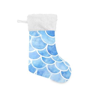 Imagem de GakkiGii Pacote com 2 meias de Natal com escama de peixe leve, decoração grande para pendurar na parede da árvore da lareira, 45 x 31 cm