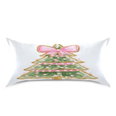 Imagem de ATTX Fronha de almofada de árvore de Natal com laço rosa com fecho de envelope para cabelo e pele, macia, respirável, suave, ambos os lados, capa de almofada de seda refrescante (King 50 cm × 101 cm