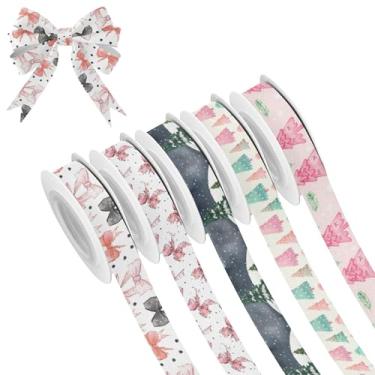 Imagem de SEHANY 5 rolos de fita de Natal 0,59 polegadas 5 jardas fitas de tecido de árvore de Natal fitas de cetim festivas fitas decorativas de Natal para embrulho de presente faça você mesmo artesanato