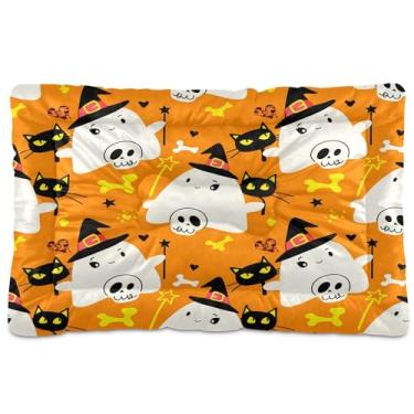 Imagem de SEHANY Cama de cachorro fantasma Halloween Boo Cama de gato com fundo antiderrapante, cama de canil, colchão macio para animais de estimação, lavável para cães pequenos, médios e grandes, gatos, 61 x