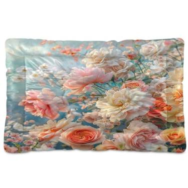Imagem de SEHANY Cama de jardim para cães com flores vibrantes, cama de gato com fundo antiderrapante, cama de canil, colchão macio para animais de estimação, lavável para cães pequenos, médios e grandes, gatos