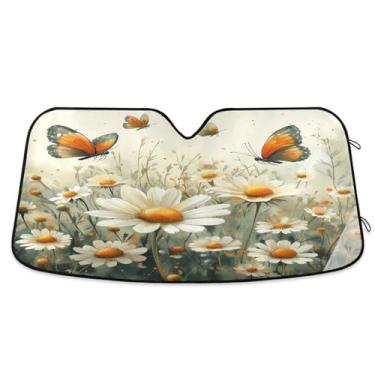 Imagem de ATTX Aquarela Meadow Daisies Para-brisa Carro Para-brisa 139.7 cm x 70.1 cm Escudo Solar Universal com Proteção UV, Persiana de Janela Frontal Auto Dobrável para Sedans SUVs Caminhões #120