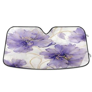 Imagem de ATTX Para-brisa de carro flor prata roxa 134.6 cm x 59.7 cm escudo solar universal com proteção UV, persiana de janela frontal automática dobrável para caminhões Sedans SUVs #38