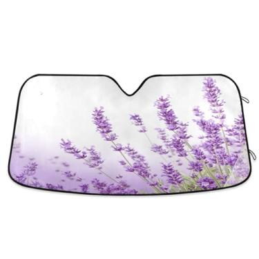 Imagem de ATTX Para-brisa de carro flores lavanda 134.6 cm x 59.7 cm escudo solar universal com proteção UV, persiana de janela frontal automática dobrável para caminhões Sedans SUVs #122