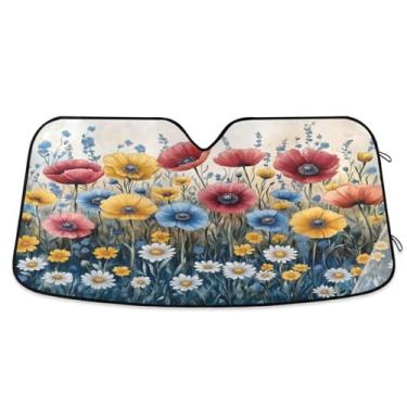 Imagem de ATTX Pára-brisas de carro colorido Wildflowers 139.7 cm x 70.1 cm Protetor solar universal com proteção UV, persiana de janela frontal automática dobrável para caminhões Sedans SUVs #295