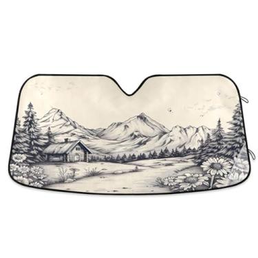 Imagem de ATTX Para-brisa de carro paisagem alpina 144.8 cm x 80.0 cm escudo solar universal com proteção UV, persiana de janela frontal automática dobrável para Sedans SUVs caminhões #124