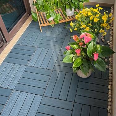 Imagem de Azulejos de deck interligados de madeira de acácia 30 x 30 cm à prova d'água para uso ao ar livre, uso em todos os climas, azulejos de terraço para varanda piscina varanda quintal, uso para todos os