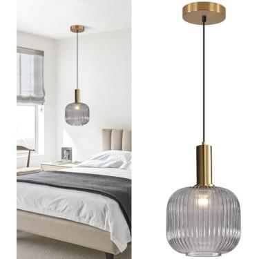 Imagem de Lustre de vidro para ilha de cozinha, estilo vintage, dourado, com altura ajustável, moderno e requintado, com cúpula de vidro verde. Luminária decorativa ideal para cabeceira, sala de estar