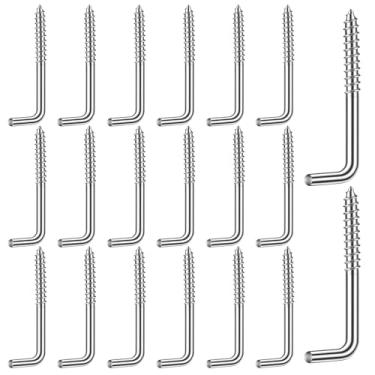 Imagem de SynHHergyx Ganchos de parafuso de aço inoxidável, 20 peças, 7 ganchos de parafuso em forma de L galvanizados, gancho de metal de ângulo reto para casa, escritório, plantas penduradas, luzes, bolsas de