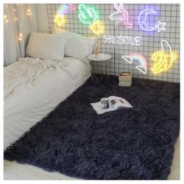 Imagem de SPXMQSS Tapetes de área para sala de estar, tapete de pelúcia longo macio para quarto, antiderrapante, antiderrapante, lavável à máquina para sala de estar, quarto, cabeceira, casa, cinza escuro 160 x