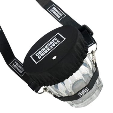 Imagem de Porta-copos antidrogas – Proteção reutilizável contra espinhos para festas, bares, festivais – Protetor de bebidas de tecido elástico com alça de pescoço – Acessório de segurança preto para mulheres e