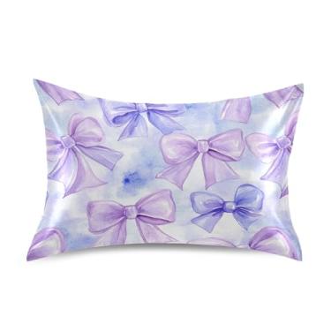 Imagem de SEHANY Capas de almofada de seda com laço roxo para cabelo e pele, capas de almofada de cetim respiráveis macias e refrescantes com fecho de envelope, tamanho king (50,8 x 101,6 cm)