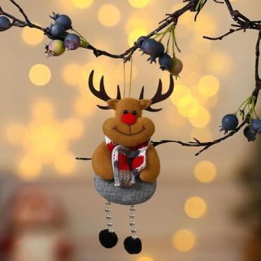 Imagem de Enfeite de Natal vintage】 Decoração clássica de árvore de Papai Noel - Ornamento de tecido retrô com detalhes bordados, perfeito para decoração de árvore de Natal (peça única) (veado)