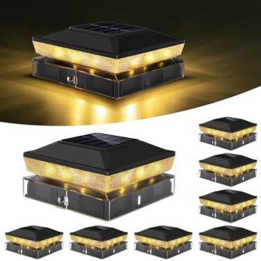Imagem de vighep Luzes de poste solares 4 x 4 para ambientes externos com 2 modos de cor, pacote com 8 lâmpadas pretas para cercas movidas a energia solar, à prova d'água, ajuste de 9 x 9 cm, 4 x 10 cm, postes