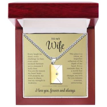 Imagem de SHINYY Colar envelope de carta de amor para mulheres e homens, medalhão gravado em aço inoxidável com mensagem secreta I Love You, joia de presente para casais e família, Standard, Aço inoxidável
