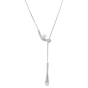 Imagem de Colar em Y de pérola elegante, corrente dourada ajustável, design geométrico com pérolas duplas, 27.0 Inches, Aço de titânio, Titânio