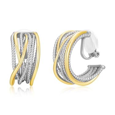 Imagem de Brincos de pressão torcidos em dois tons para mulheres, brincos de metal misturado de ouro e prata, joias modernas, presente