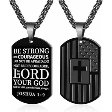 Imagem de JZWEIXIA American Dog Tag Cruz Colar Bíblico Verso Pingente, Primeira Comunhão Batismo Confirmação Joias Religiosas Presentes para Homens Adolescentes