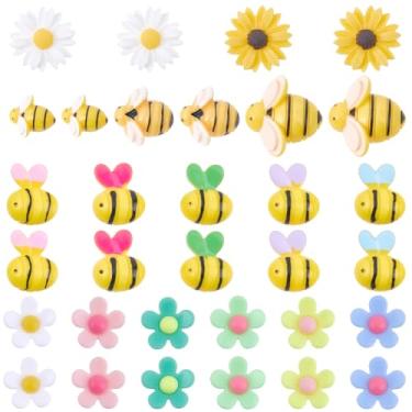 Imagem de SUNNYCLUE 100 peças, berloques de resina de abelha, girassol, cabochão não perfurado, flatback 3D, abelhas, mel, margarida, enfeites para scrapbooking, capa de telefone, caixas, decoração, joias