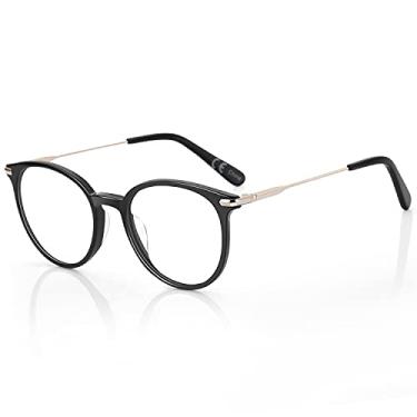 Imagem de ZENOTTIC Óculos ópticos redondos, armação transparente, lentes transparentes, óculos sem receita médica, para mulheres, Preto, Large