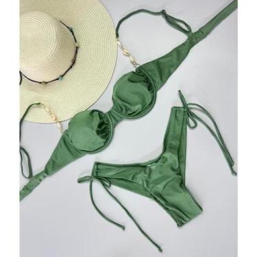 Imagem de Biquíni Fio Duplo com Bojo Removível e Búzios  Moda Praia Verão Femini