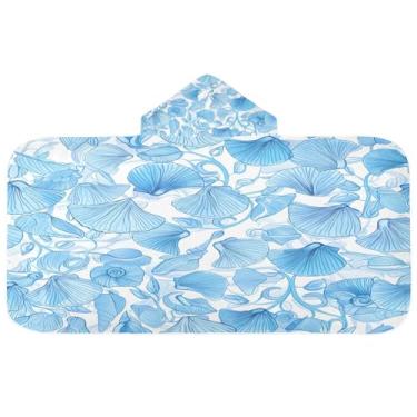 Imagem de CEBUGI Blue Seashells Toalha de banho com capuz para crianças toalha de banho macia absorvente com capuz 127 x 59,7 cm toalha de banho de praia para meninos e meninas